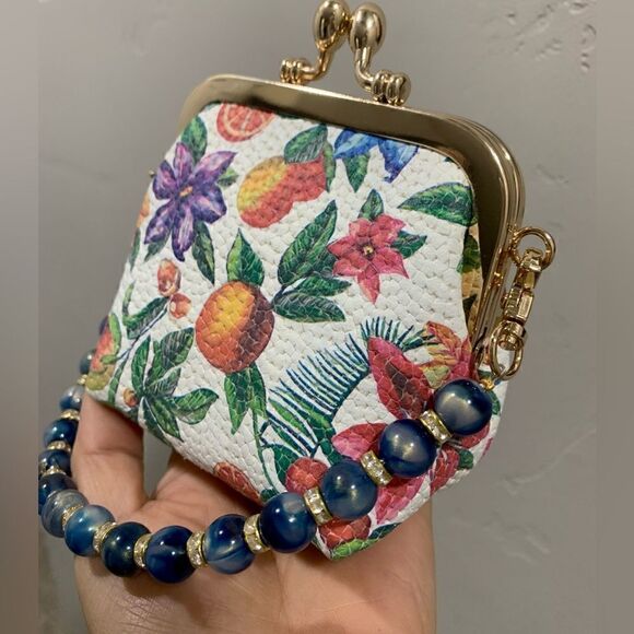 Handmade Genuine Leather Floral Embossed Wristlet/Coin Pouch/Crossbody - Picture 11 of 15